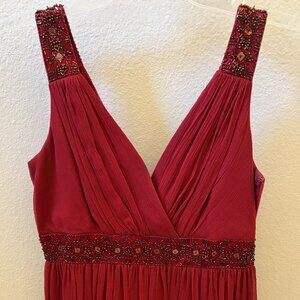 Vintage Maggy London Silk Beaded Holiday Christmas Semi Formal Evening Dress